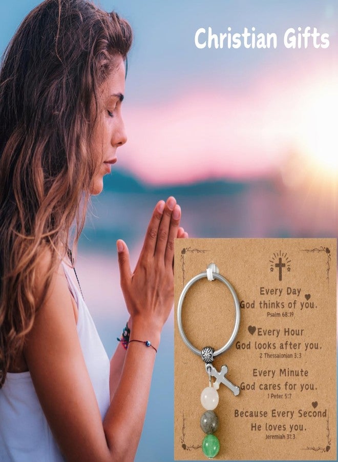 YOYOKIT Christian Keychain Gifts for Women, Cross Natural Stone Keychains Bible Verse Accessories Religious Spiritual Gift for Friends Sister in Christ - Image 3